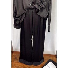 Siyah Pamuk Saten Pijama Takımı
