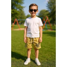 Erkek Çocuk Şort Cepli Düz Renk Yazı Baskılı F29