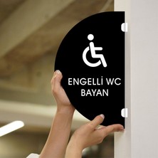 Engelli Wc Bayan  Çift Taraflı - Yan Monte Yönlendirme Tabelası 18X30CM Siyah Pleksi