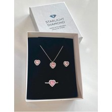 Rodyum Kaplama Kalpli Kolye Küpe Yüzük Gümüş Takı Seti