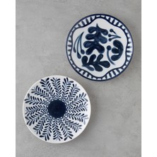Via Porselen 6'lı Pasta Tabağı 21 cm Beyaz - Lacivert