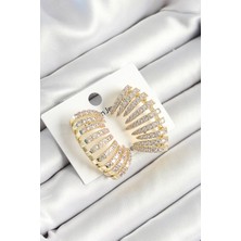 Pirinç Zirkon Taşlı Çoklu Görünümlü Model Gold Renk Kadın Küpe