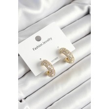 Mustran Pirinç Zirkon Taşlı Halka Model Gold Renk Kadın Küpe
