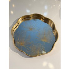 Altın Eskitme Palmiye Desen Yuvarlak Tepsi 33CM