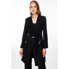 7561 Modailgi Şal Yaka Belden Kuşaklı Uzun Ceket