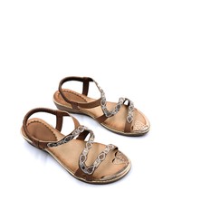 Guja G25Y122 Lastikli Taşlı 3 cm Alçak Topuklu Camel Bej Şık Sandalet