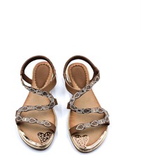 Guja G25Y122 Lastikli Taşlı 3 cm Alçak Topuklu Camel Bej Şık Sandalet