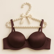 Çizgili Saten Işıltısı Destekli B Cup Push-Up Straplez Sütyen