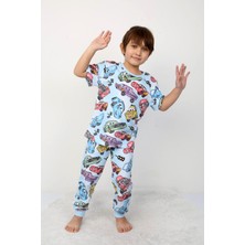Erkek Çocuk %100 Pamuk Baskılı Pijama Takımı – Kısa Kollu, Sevimli Desenler