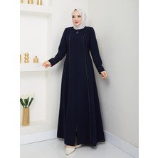 Belçim Kadın Büyük Beden Önü Taşlı Etamin Kumaş Ferace