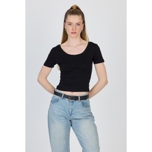 Siyah U Yaka Pamuklu Slim Fit Tişört 9186M