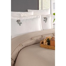 Newhome Çift Kişilik Saçaklı El Nakışlı %100 Pamuk Lüx Pike Takımı Kapiçino