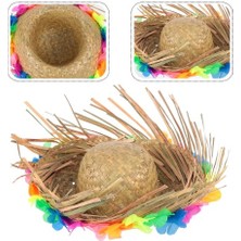 Kapamarka Natural Renkli Püsküllü Örme Hasır Hawaii Şapka