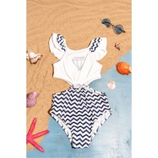 Elmas Nakışlı Fırfır Detaylı Kız Çocuk Mayo