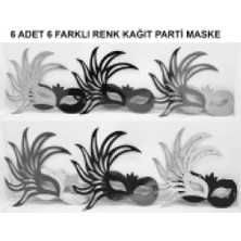 Kapamarka Rengarenk Kağıt Parti Balo Maskesi 6 Adet