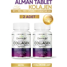 2 Kutu - Biotin, Coenzyme Q10, Hyaluronic Acid, C Vitamini Içeren %100 Saf Tablet Alman Kolajeni