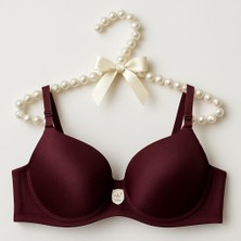 Çizgili Saten Işıltısı Vişne B Cup Push-Up Straplez Sütyen