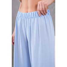 Fresh Moda Kadın Keten Beli Lastikli Rahat Bol Paça Pantalon