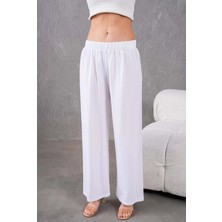 Fresh Moda Kadın Keten Beli Lastikli Rahat Bol Paça Pantalon