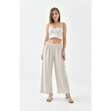 Fresh Moda Kadın Keten Beli Lastikli Rahat Bol Paça Pantalon