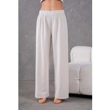 Fresh Moda Kadın Keten Beli Lastikli Rahat Bol Paça Pantalon