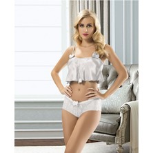 Zariften Beyaz Saten Babydoll Takım - 333-B