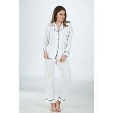 Zariften Ekru Penye Önden Düğmeli Pijama Takım - 1644