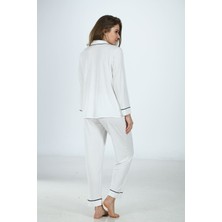 Zariften Ekru Penye Önden Düğmeli Pijama Takım - 1644