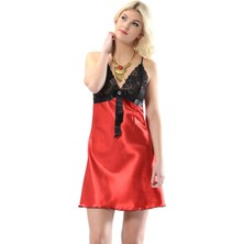 Zariften Kırmızı Dantelli Saten Gecelik - M-383
