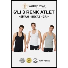 World Star 6'lı Erkek Atlet – Siyah & Beyaz & Gri – Pamuklu Penye - Rahat ve Dayanıklı