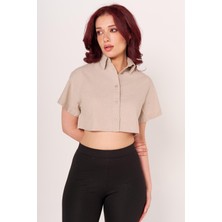 Villager & Son Zra Bayan Keten Crop Gömlek 24Y Cu Taş