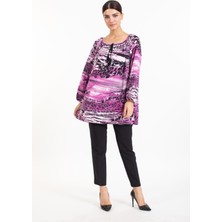 Vs Bayan Önü Püsküllü Kapri Kol Tshırt Lila/desenli