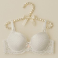 Desteksiz Saten Detay Dantelli C Cup Sütyen Beyaz