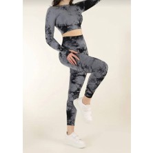 Star Şımart Kadın Gri Kalçası Büzgülü Fitness Spor Takım