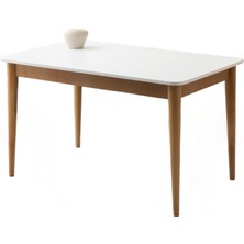 Fidan Beyaz Renk Naturel Etek Ahşap Ayak Açılır 130X80 Masa (Açılımış Ölçüsü 160X80)