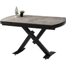Still Retro Gümüş Desen Siyah Metal Mir Ayak Açılır 130X80 Masa (Açılımış Ölçüsü 182X80)