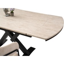 Still Retro Gümüş Desen Siyah Metal Mir Ayak Açılır 130X80 Masa (Açılımış Ölçüsü 182X80)