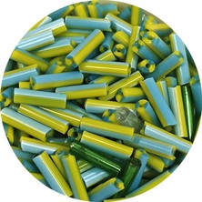 Kapamarka Uzun Boru Kesme Boncuk Çap 2mm Uzunluk 10 Mm - 60 Gram - Yeşil Mavi - Bnc289