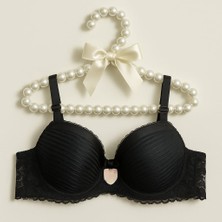 Desteksiz Saten Detay Dantelli C Cup Sütyen Siyah