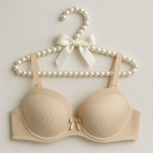 Desteksiz Dantel Detay C Cup Sütyen Bej