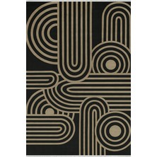 Lofy Halı Retro Modern Çizgili Siyah Zemin Halı 160X230 cm