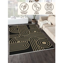 Lofy Halı Retro Modern Çizgili Siyah Zemin Halı 160X230 cm