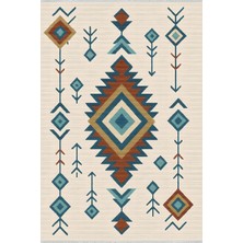 Lofy Halı Krem Zeminli Geometrik Etnik Desen Halı 160X230 Yıkanabilir