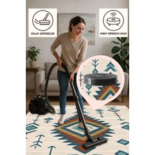Lofy Halı Krem Zeminli Geometrik Etnik Desen Halı 160X230 Yıkanabilir