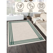 Lofy Halı Modern Çizgili Kaymaz Halı Krem Zemin Yeşil Kenar 160X230