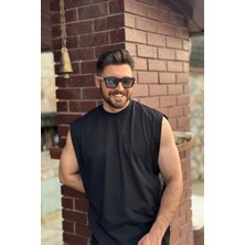 Guaraz Erkek Siyah Basketci Sıfır Kol Bisiklet Yaka Oversıze Kolsuz Kejıl T-Shirt