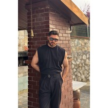 Guaraz Erkek Siyah Basketci Sıfır Kol Bisiklet Yaka Oversıze Kolsuz Kejıl T-Shirt