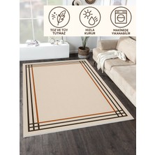 Lofy Halı Çift Çizgili Krem Kahve Yıkanabilir Modern Halı 160X230 cm