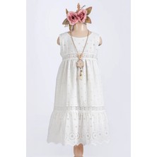 Miniğimin Cicileri Fisto ve Dantel Detaylı Kolsuz Kız Çocuk elbise - ekru