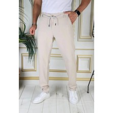 Erkek Bej Italyan Kesim Kaliteli Esnek Slim Fit Likralı Lastikli Ipli Şık Koton Kumaş Pantolon Okul